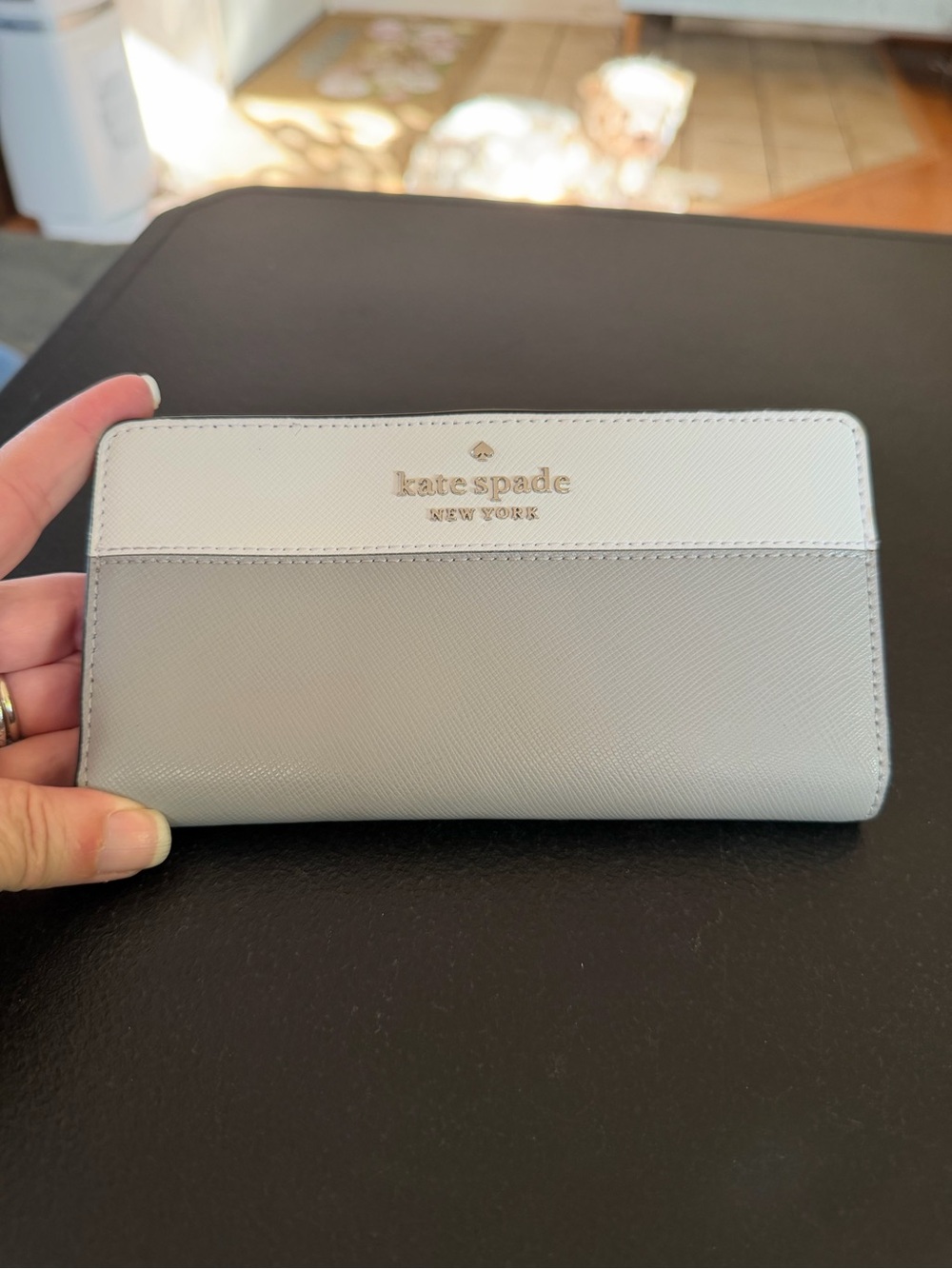 kate spade two-tone gray and cream zip-around wallet